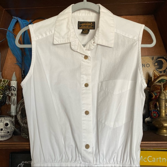 Eddie Bauer Vintage White Button Down Sleeveless Dress size small - Picture 2 of 6